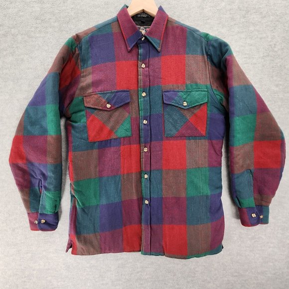 VTG Backpacker Sportswear Shirt Adult Medium Plaid Color Block Quilted Interior - Picture 1 of 12
